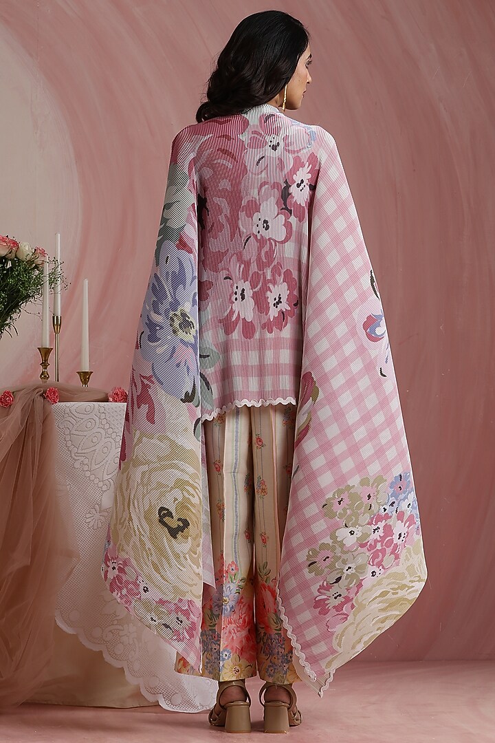 Soft Pink Poly Satin Printed Cape Set by MOH India at Pernia's Pop Up Shop