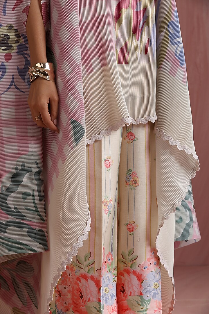 Soft Pink Poly Satin Printed Cape Set by MOH India at Pernia's Pop Up Shop