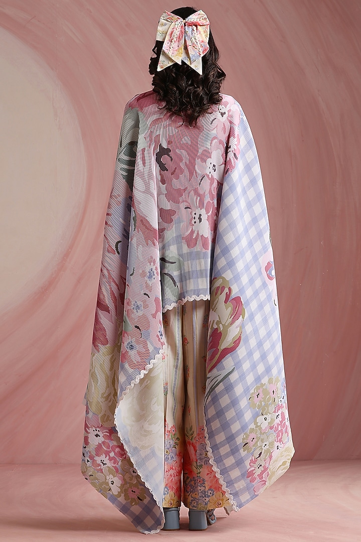 Sky Blue Poly Satin Printed Cape Set by MOH India at Pernia's Pop Up Shop