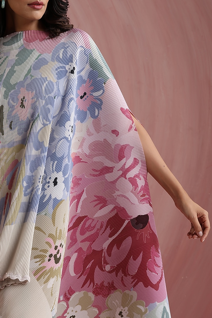 Sky Blue Poly Satin Printed Cape Set by MOH India at Pernia's Pop Up Shop