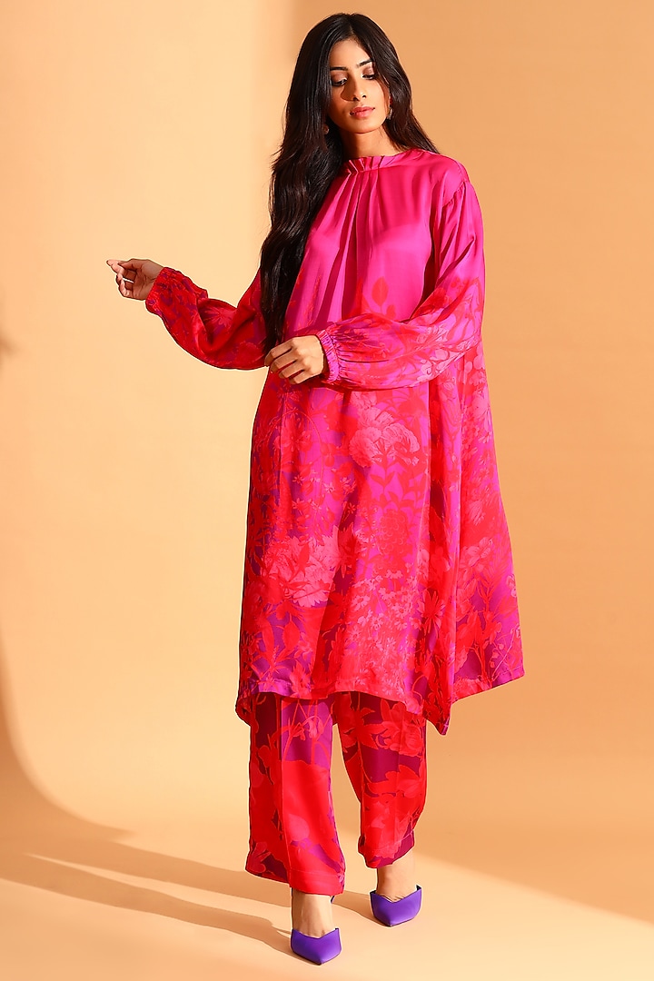 Pink Copper Silk & Cupro Tunic Set by MOH India