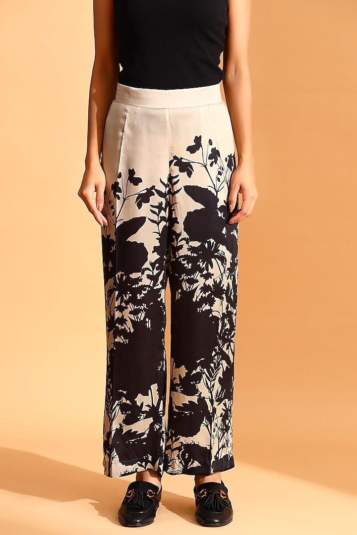 Beige & Black Copper Silk Trousers by MOH India