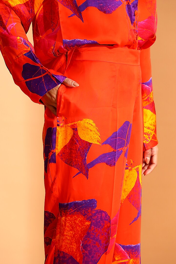 Scarlet Red Cupro & Copper Silk Trousers by MOH India at Pernia's Pop Up Shop