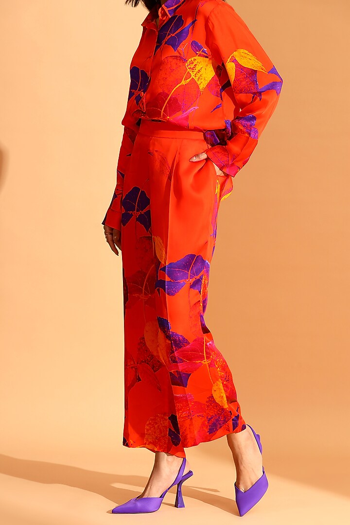 Scarlet Red Cupro & Copper Silk Trousers by MOH India at Pernia's Pop Up Shop