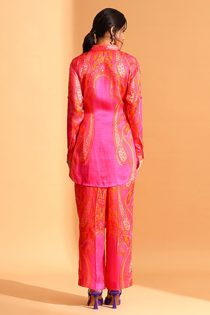 Coral & Magenta Pink Copper Silk Tunic Set by MOH India at Pernia's Pop Up Shop