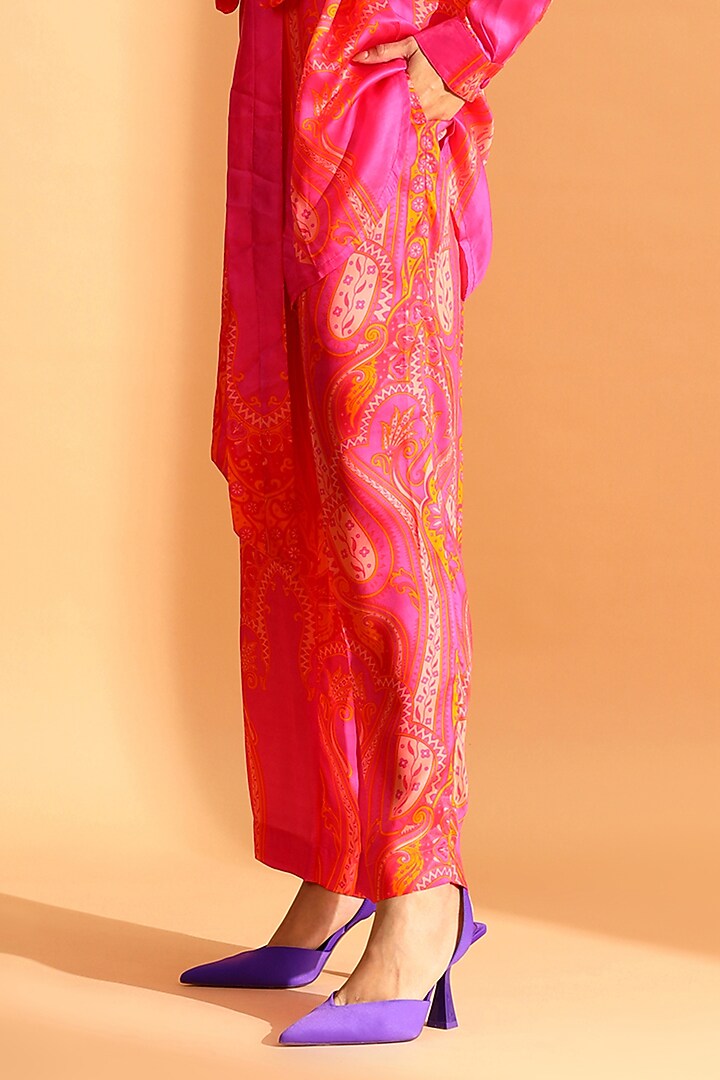 Coral & Magenta Pink Copper Silk Tunic Set by MOH India at Pernia's Pop Up Shop