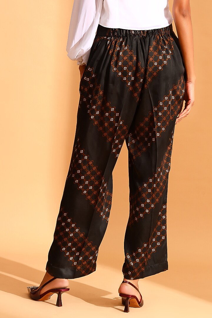 Brown & Black Cupro Chevron Printed Trousers by MOH India at Pernia's Pop Up Shop