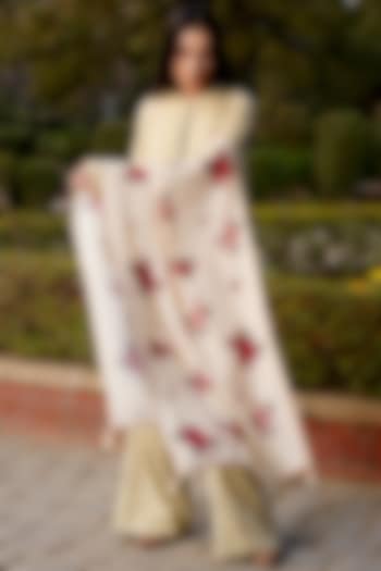 Off-White Merino Wool Floral Printed Stole by MOH India at Pernia's Pop Up Shop