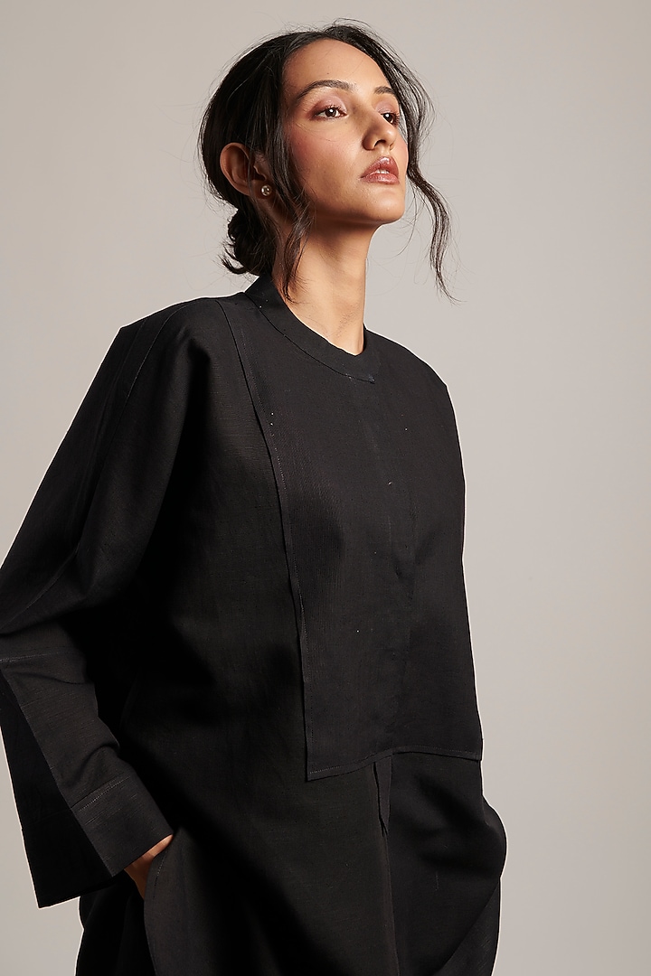 Black Pure Linen Tunic by MOH India at Pernia's Pop Up Shop