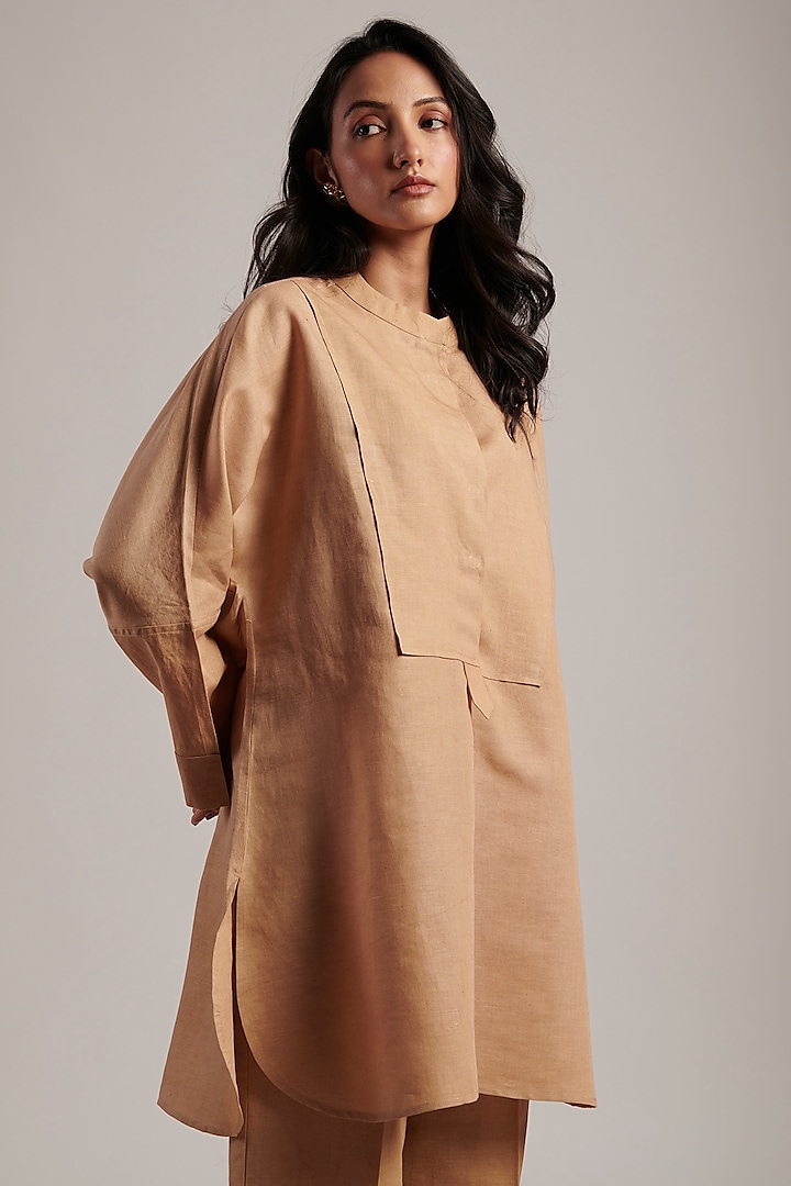 Beige Pure Linen Tunic by MOH India at Pernia's Pop Up Shop