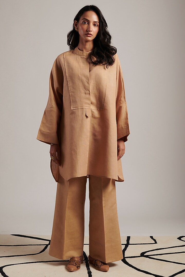 Beige Pure Linen Tunic by MOH India at Pernia's Pop Up Shop
