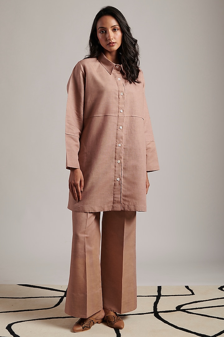 Rose Pink Pure Linen Shirt Tunic by MOH India at Pernia's Pop Up Shop