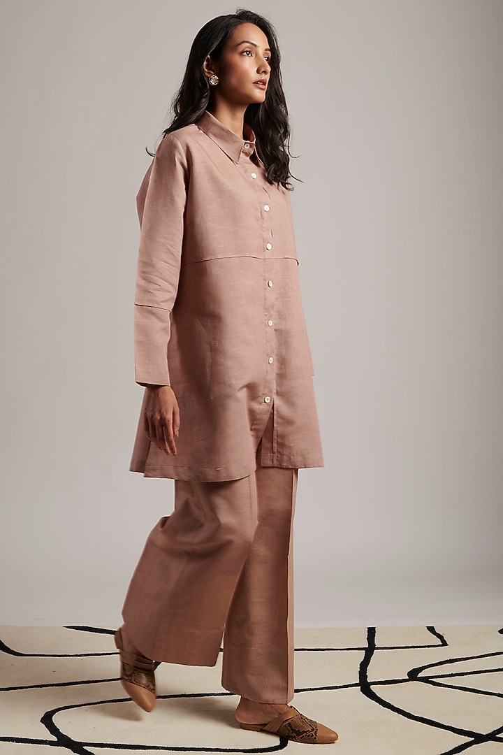 Rose Pink Pure Linen Shirt Tunic by MOH India at Pernia's Pop Up Shop