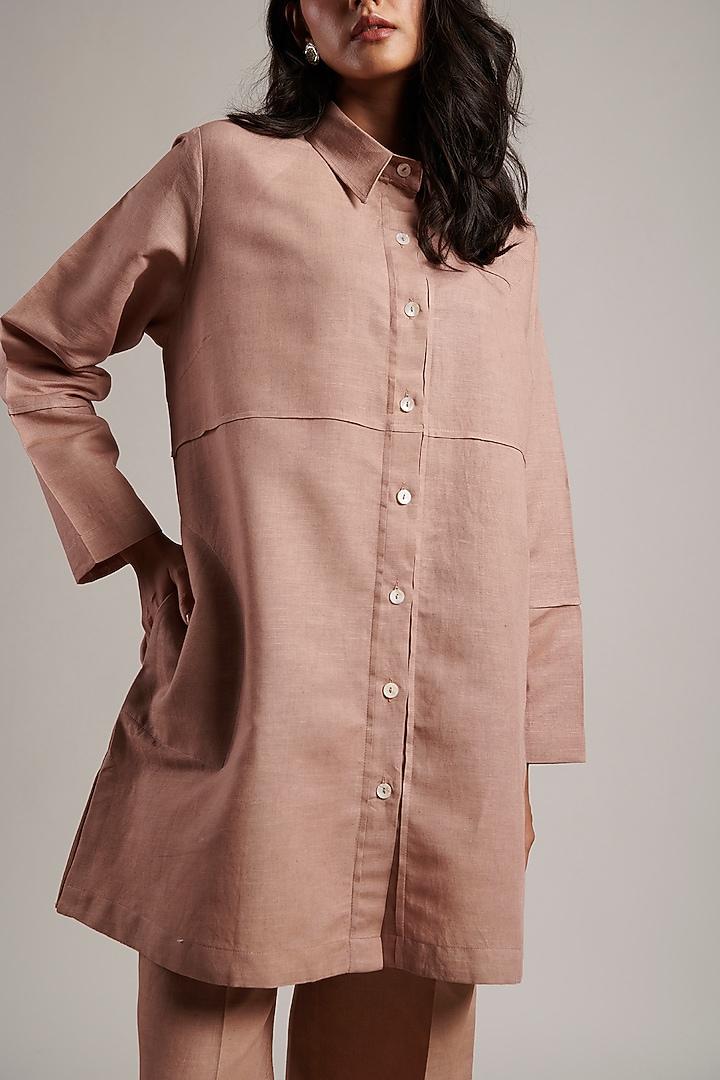 Rose Pink Pure Linen Shirt Tunic by MOH India at Pernia's Pop Up Shop