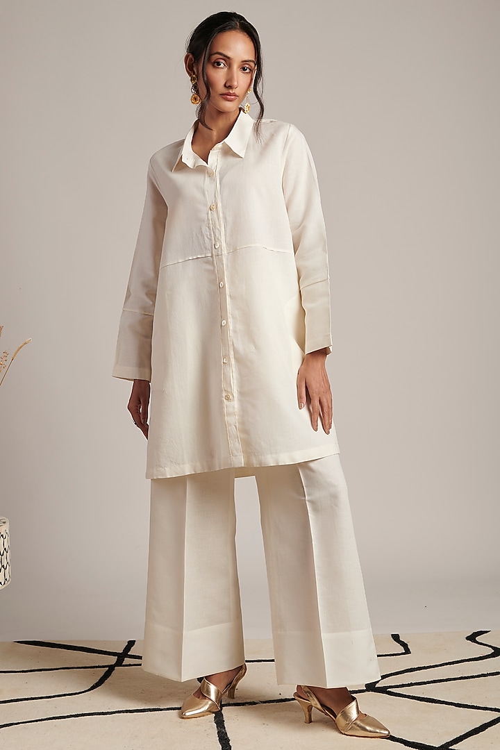 Off-White Pink Pure Linen Shirt Tunic by MOH India at Pernia's Pop Up Shop