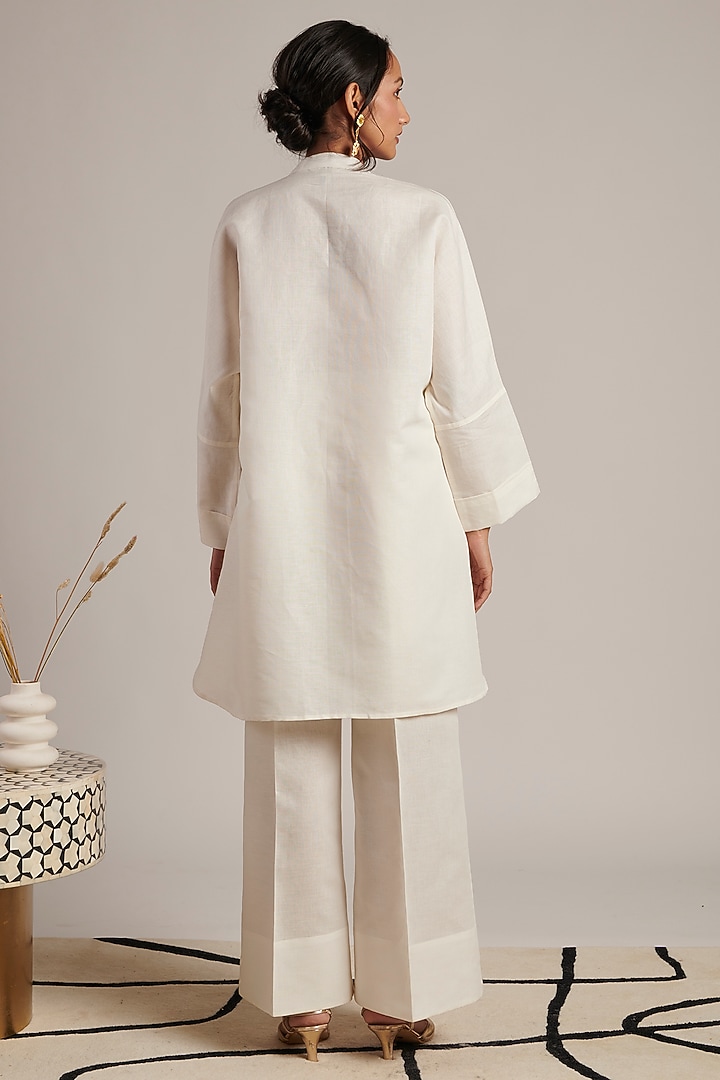 Off-White Pink Pure Linen Shirt Tunic by MOH India at Pernia's Pop Up Shop