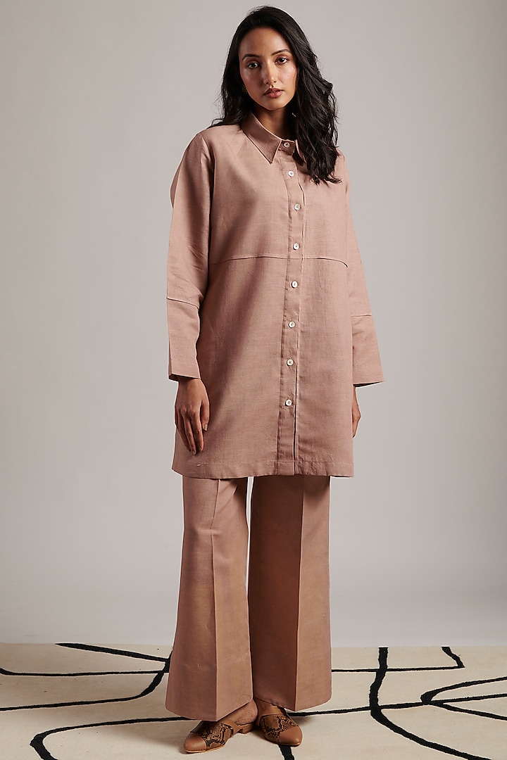 Rose Pink Pure Linen Tunic Set by MOH India at Pernia's Pop Up Shop