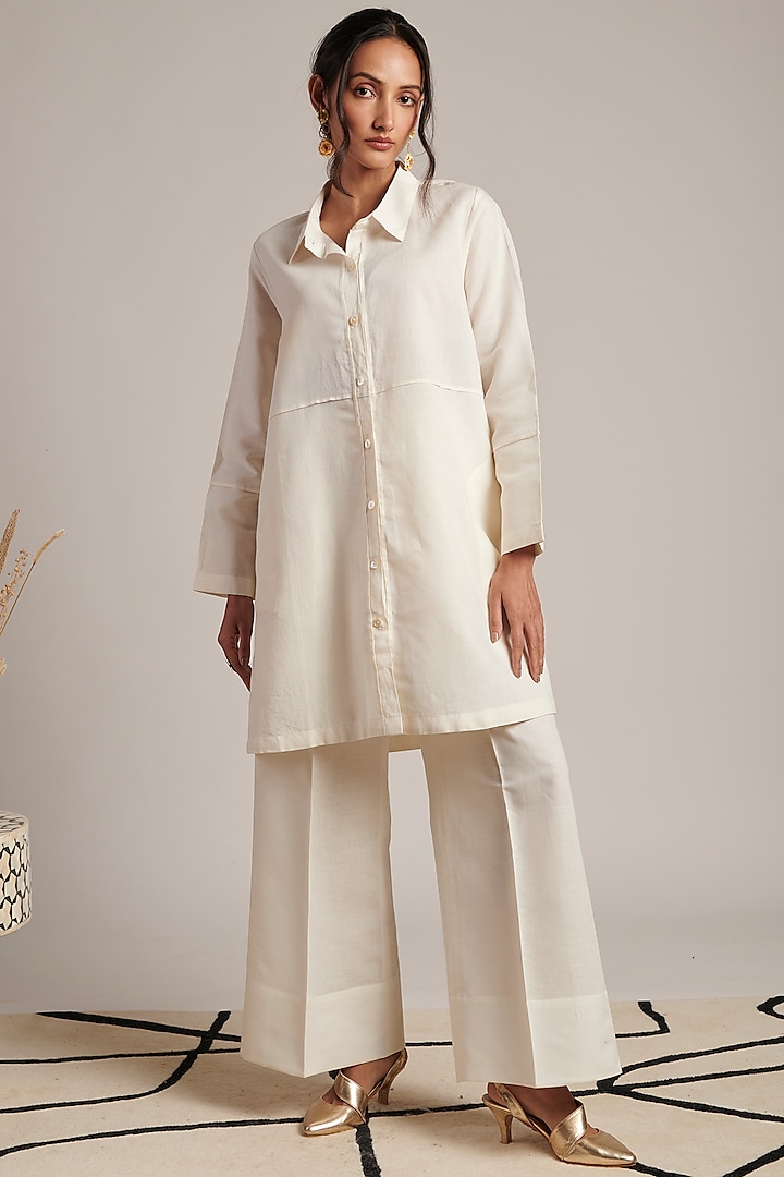 Off-White Pure Linen Tunic Set by MOH India at Pernia's Pop Up Shop