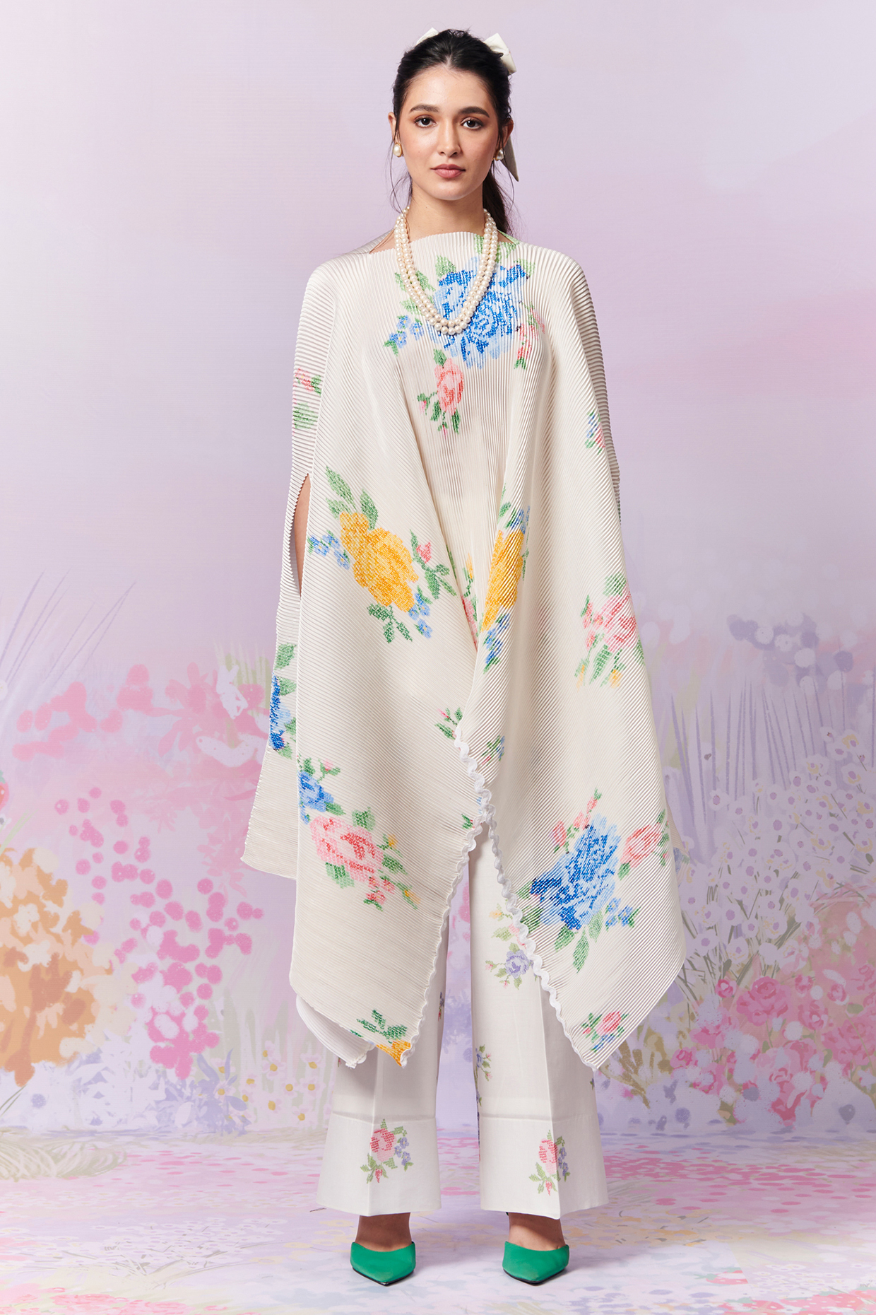 Multi-Colored Poly Satin Cape by MOH India at Pernia's Pop Up Shop