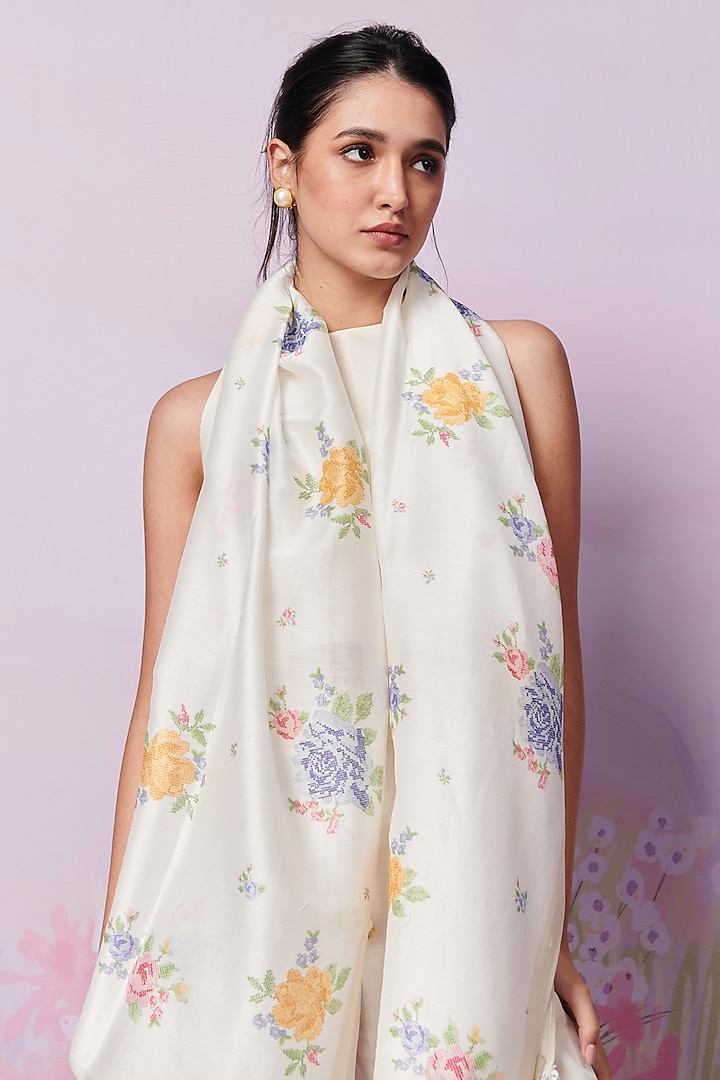 Multi-Colored Pure Chanderi Silk Stole by MOH India at Pernia's Pop Up Shop