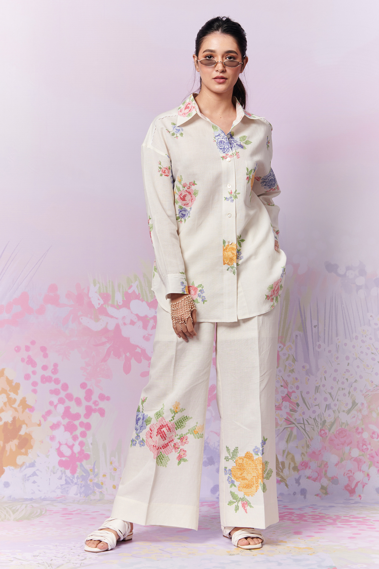 Multi-Colored Pure Linen Co-Ord Set by MOH India at Pernia's Pop Up Shop