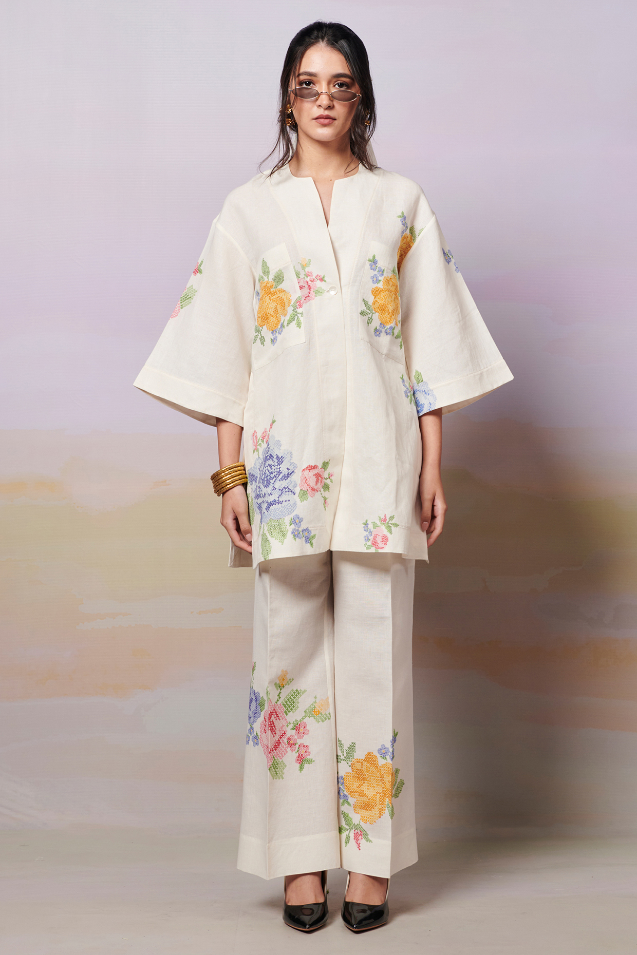 Multi-Colored Linen Co-Ord Set by MOH India at Pernia's Pop Up Shop