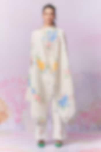 Multi-Colored Poly Satin & Chanderi Silk Cape Set by MOH India at Pernia's Pop Up Shop