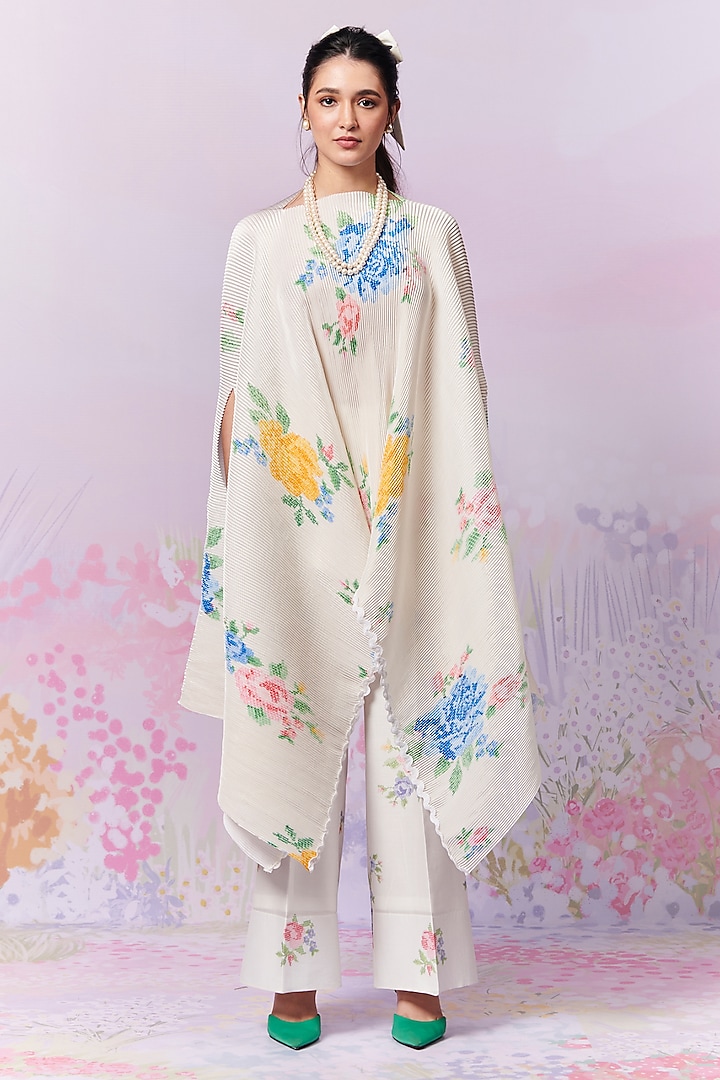 Multi-Colored Poly Satin & Chanderi Silk Cape Set by MOH India at Pernia's Pop Up Shop