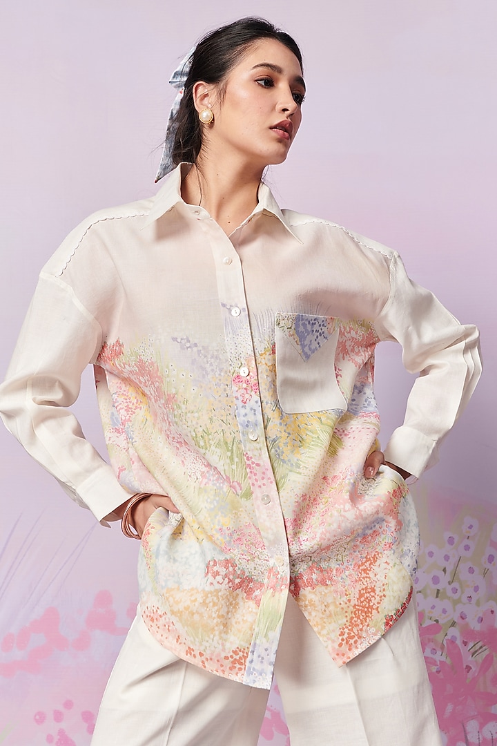 Multi-Colored Pure Linen Shirt by MOH India at Pernia's Pop Up Shop