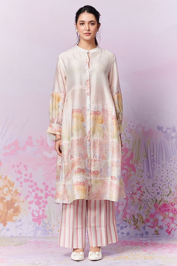 Multi-Colored Chanderi Silk Gathered Kurta by MOH India at Pernia's Pop Up Shop