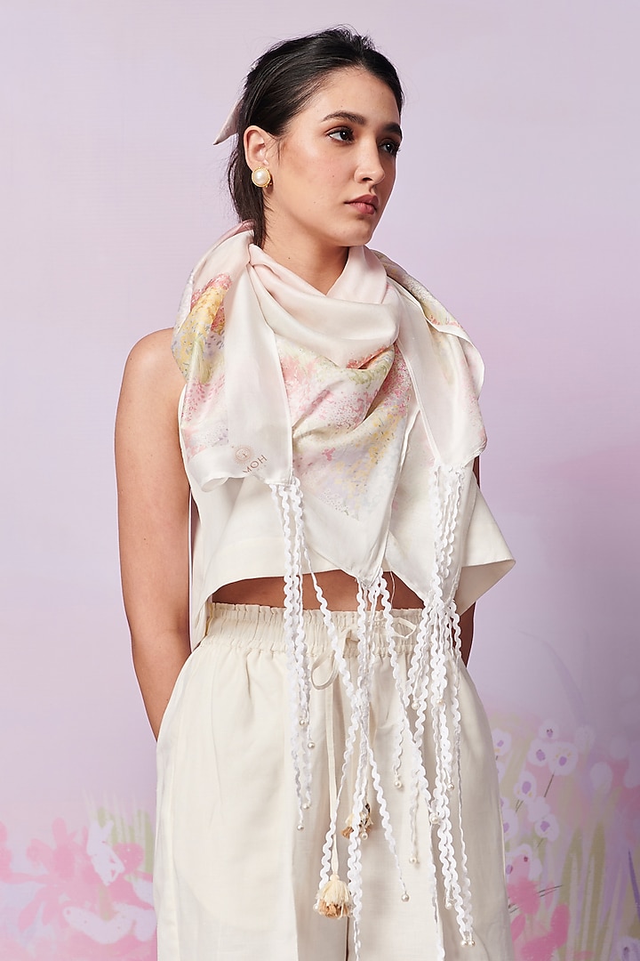 Multi-Colored Pure Chanderi Silk Printed Scarf by MOH India at Pernia's Pop Up Shop