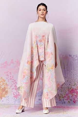 Multi-Colored Poly Satin & Chanderi Silk Printed Co-Ord Set by MOH India