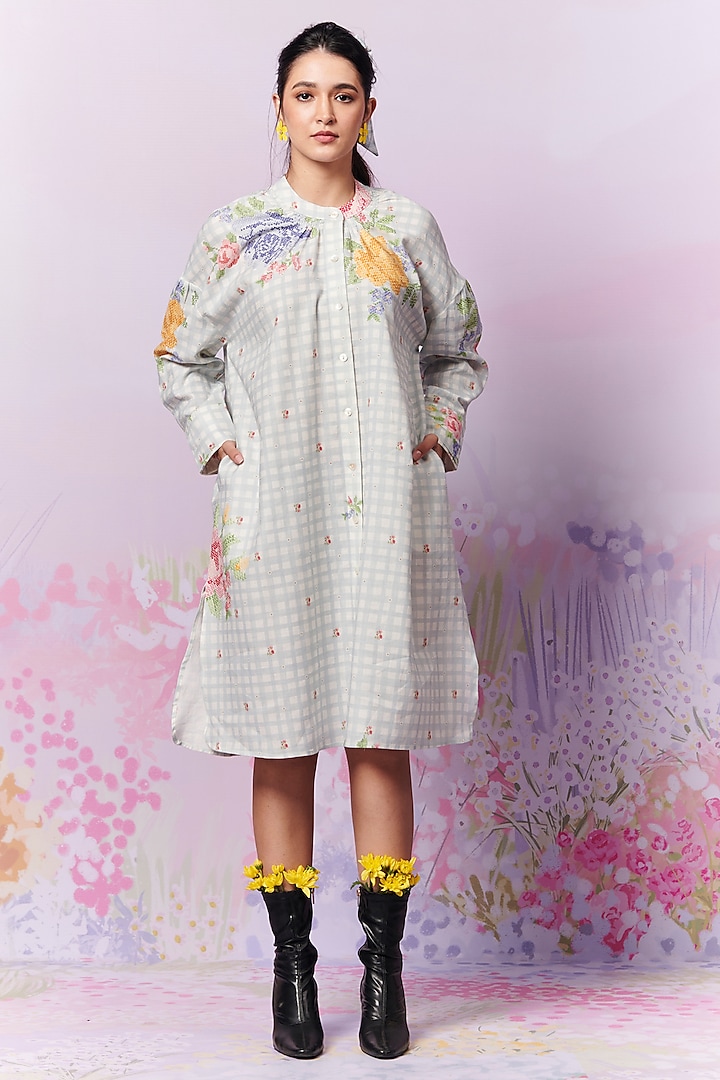 Multi-Colored Pure Linen Shirt Dress by MOH India at Pernia's Pop Up Shop