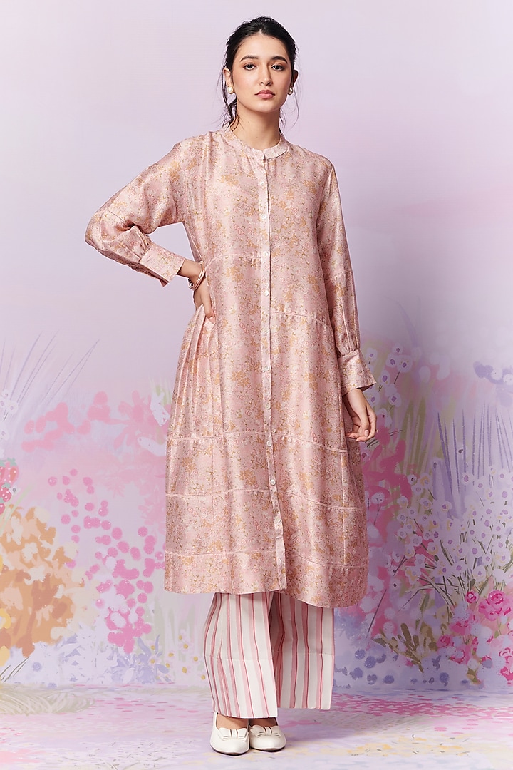 Multi-Colored Pure Chanderi Silk Kurta by MOH India at Pernia's Pop Up Shop