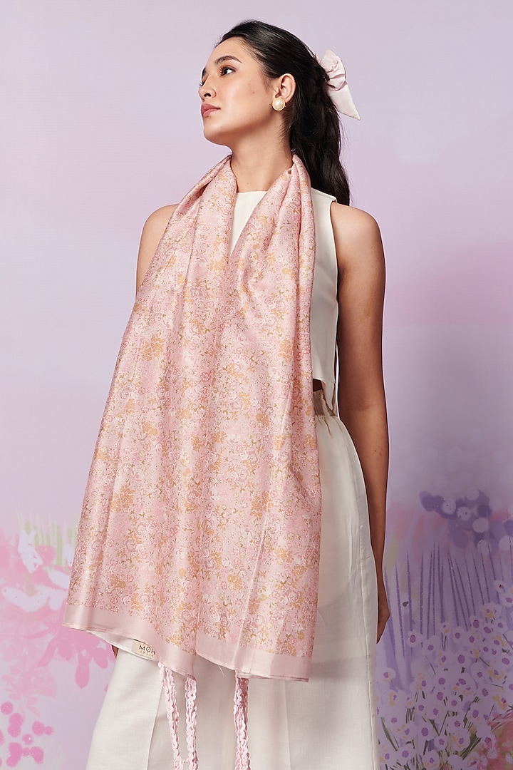 Multi-Colored Pure Chanderi Silk Ditsy Printed Stole by MOH India at Pernia's Pop Up Shop