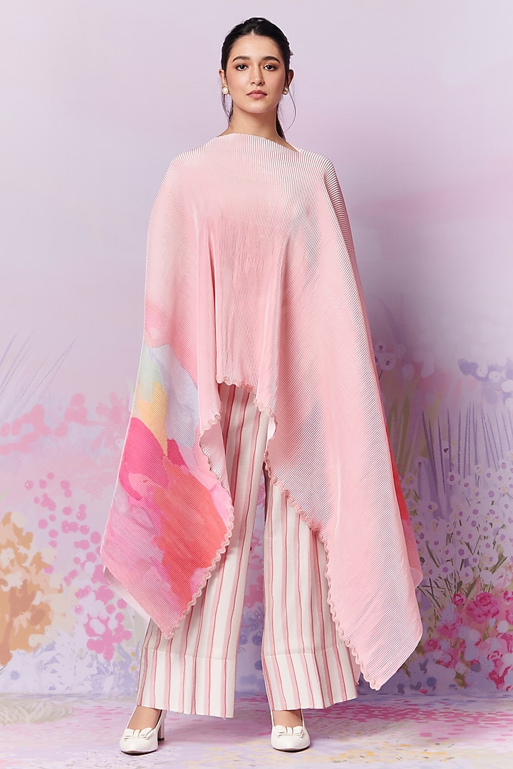 Multi-Colored Poly Satin Tulip Printed Cape by MOH India at Pernia's Pop Up Shop