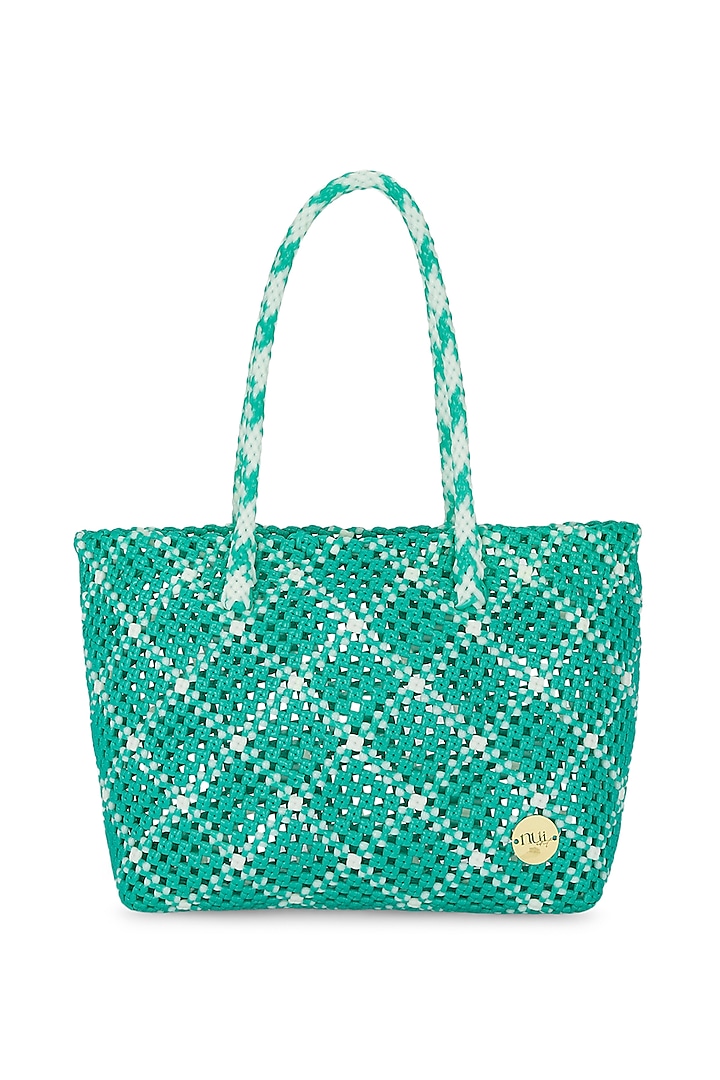 Teal Green Straw Handcrafted Basket Bag by Moihno Accessories at Pernia's Pop Up Shop