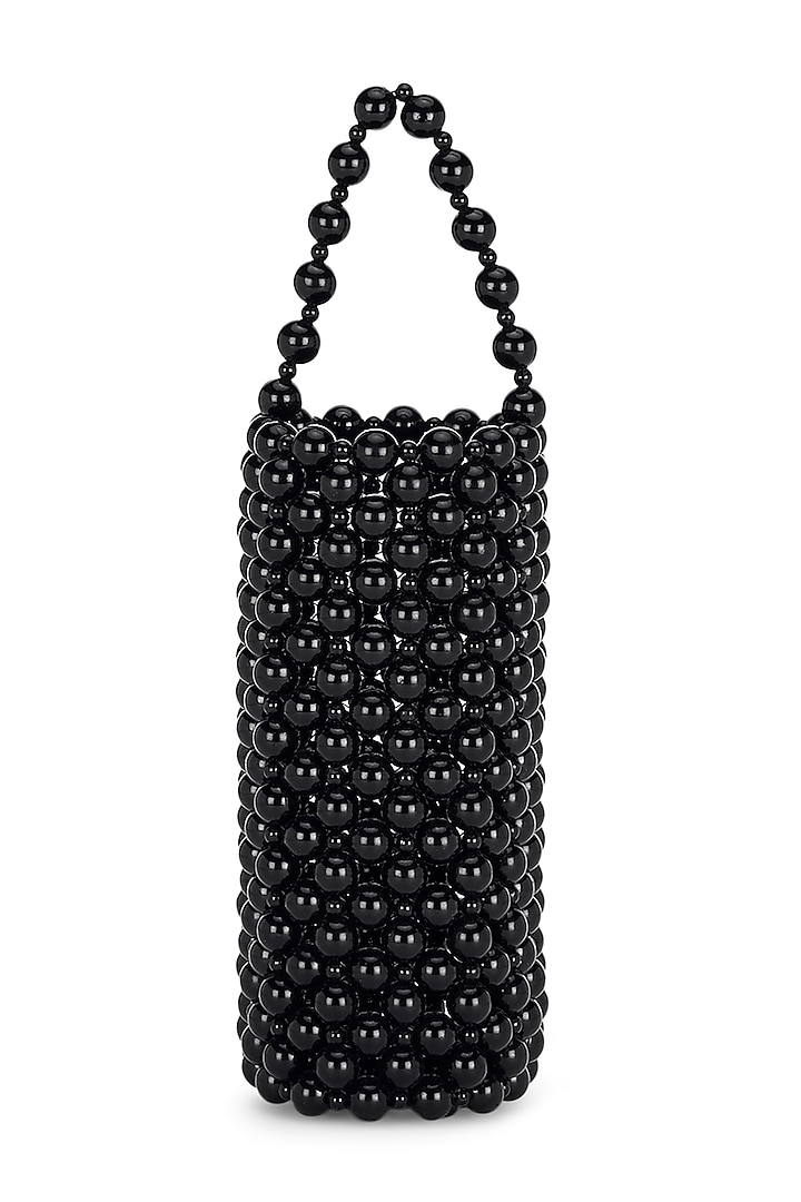 Black Hand Woven Beaded Bottle Bag by Moihno Accessories at Pernia's Pop Up Shop