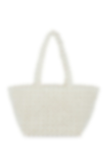 Off-White Beaded Hand Woven Mini Bucket Bag by Moihno Accessories