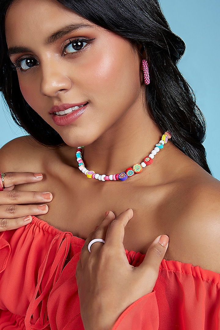 Multi-Colored Glass Beaded & Pearl Handmade Choker Necklace by Moihno Accessories