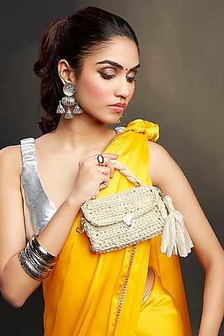White T Shirt Yarn Handbag by Moihno Accessories