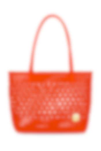 Orange Straw Handwoven Handbag by Moihno Accessories
