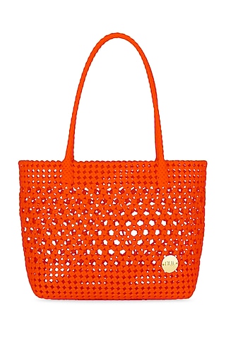 Orange Straw Handwoven Handbag by Moihno Accessories