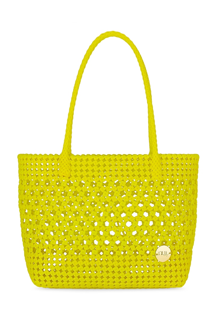 Yellow Straw Handwoven Handbag by Moihno Accessories