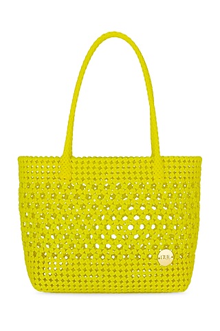 Yellow Straw Handwoven Handbag by Moihno Accessories