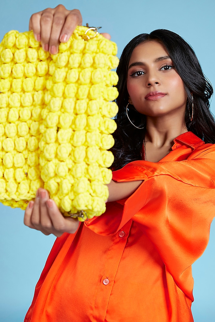 Yellow Recycled Cotton Handwoven Handbag by Moihno Accessories at Pernia's Pop Up Shop