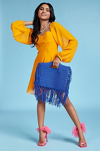 Blue Recycled Cotton Handwoven Handbag by Moihno Accessories