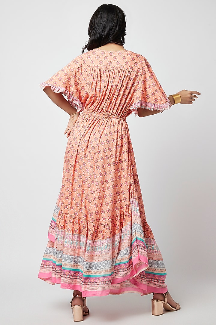 Orange Rayon Printed Maxi Summer Dress by Moihno at Pernia's Pop Up Shop