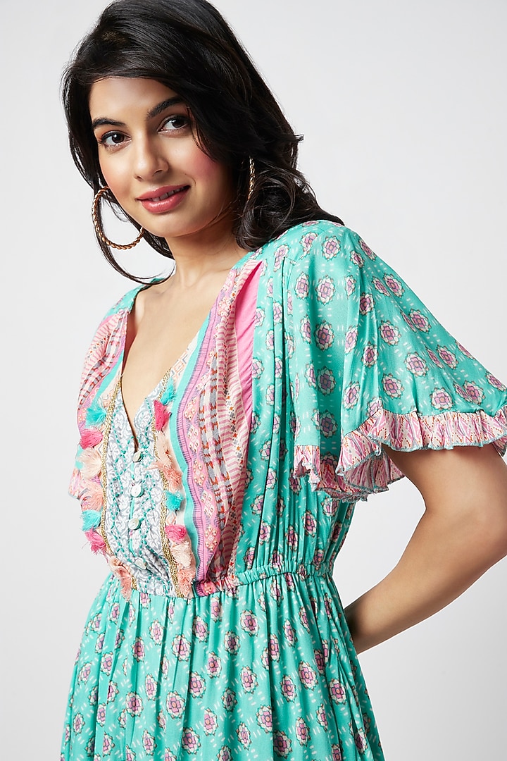 Turquoise Rayon Printed Maxi Summer Dress by Moihno at Pernia's Pop Up Shop