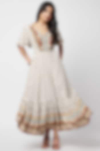Ivory Rayon Printed Maxi Summer Dress by Moihno at Pernia's Pop Up Shop